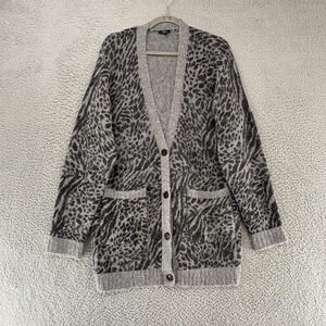 Rails Cardigan Sweater Womens Large Oslo Gray Animal Print Alpaca Wool Oversized